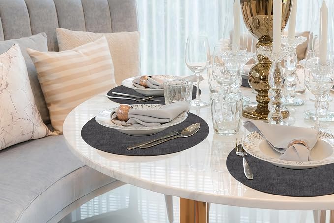Round Faux Leather Placemat and Coaster 6 Packs, Washable Heat Resistant Dining - Image 8