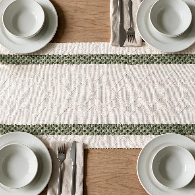 Artoid Mode Sage Green Stripe Woven Rustic Table Runner 12x36 Inch | Holiday - Image 5