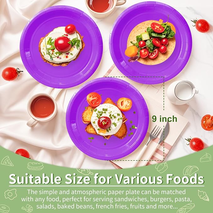 50 Pcs Purple Paper Plates, 9 Inch Disposable Dessert Plates - Image 4