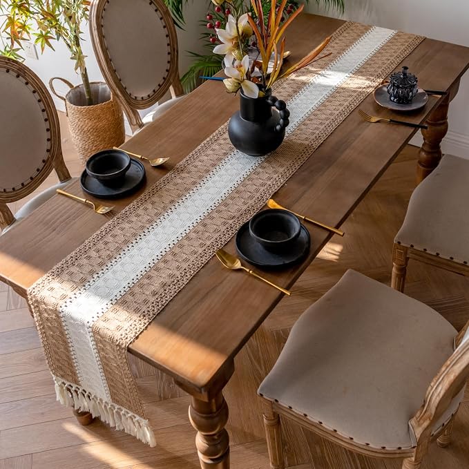 EMMTEEY Boho Table Runner with Tassels 72 Inches Long, Scratch & Heat Resistant - Image 3