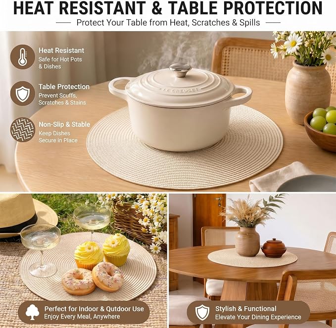 FunWheat Round Braided Placemats Set of 8 Place Mats - Image 7
