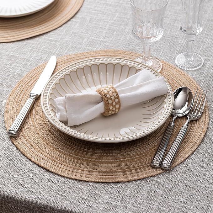 Round Placemats Set of 6 Woven Placemats Washable Braided Table Mats - Image 3