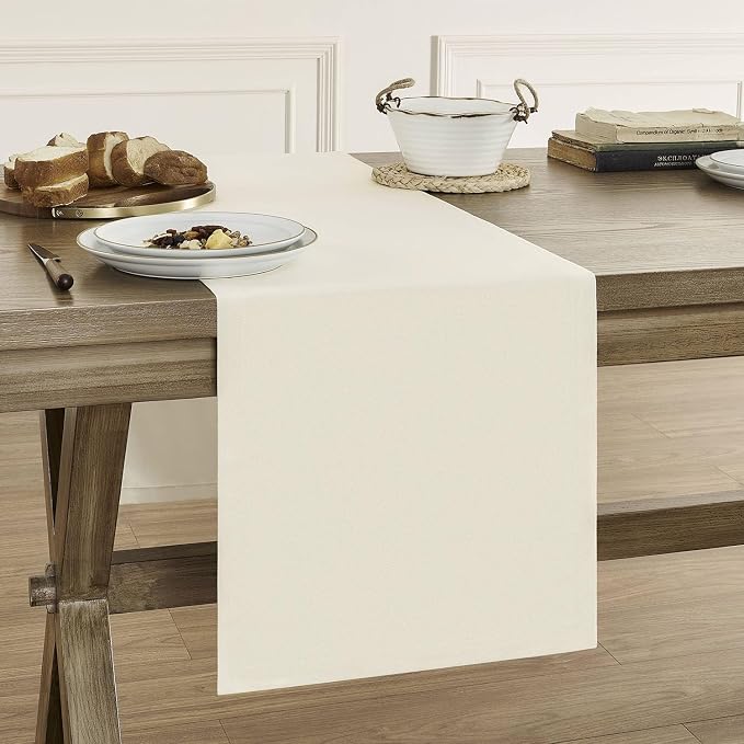 Basic Linen Style Table Runner, 14x48 Inch Ivory | Mitered Corner Design by ZEEMARTONLINE