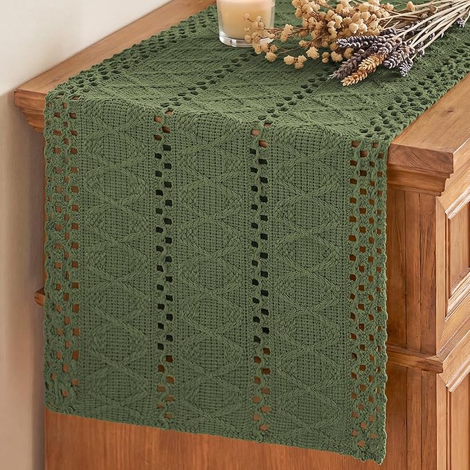 Artoid Mode Army Green Woven Farmhouse Hollow Table Runner 12x72 Inch | Holiday by ArtoidMode