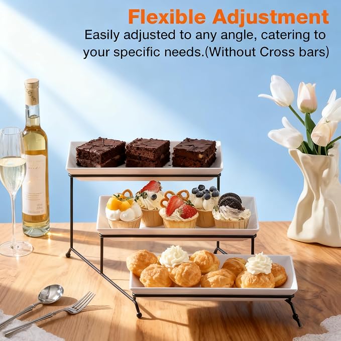 3 Tier Serving Tray, Reusable Tray Stand Black Collapsible Metal Stand - Image 4