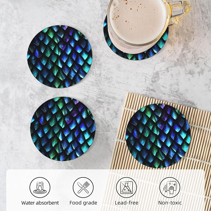Dragon Scales Coasters Set of 4, Absorbent Ceramic Drink Coasters Cup Mat - Image 5