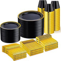 WELLIFE 600 PCS Black Gold Disposable Dinnerware Set by WELLIFE