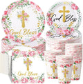 Pickmesh 250 Pcs Pink Baptism Cross Disposable Tableware Set Confirmation by Pickmesh