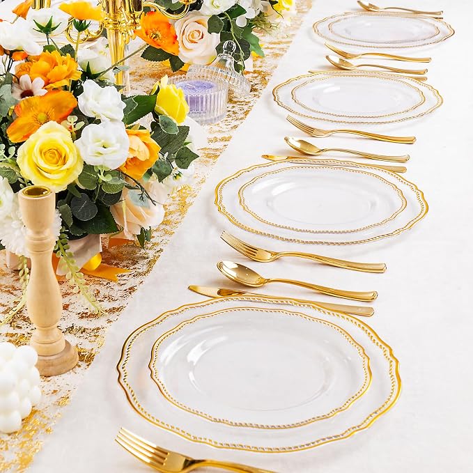 60 Pcs Clear Gold Dessert Plates - Image 5