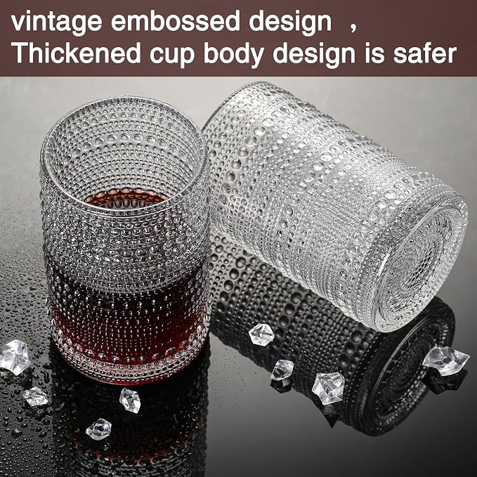 Consou Large Glasses Set of 6, 15 oz Hobnail Glassware Thick Glass Heavy Base - Image 3