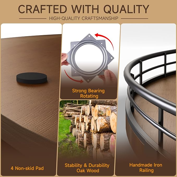 AMH 24-Inch Extra Large Farmhouse Oak Lazy Susan Organizer, Walnut Finish | - Image 6