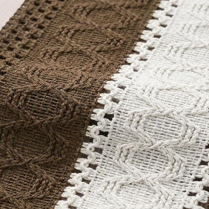 Artoid Mode Coffee Farmhouse Woven Table Runner 12x108 Inch | Seasonal Holiday - Image 6