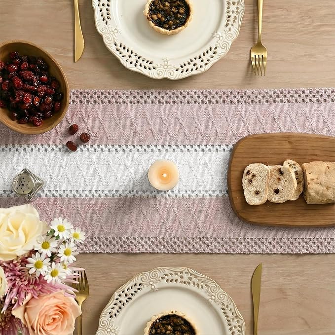 Artoid Mode Pink Farmhouse Woven Table Runner 12x108 Inch | Seasonal Holiday - Image 4