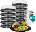 12" Catering Trays with Lids, Plastic Disposable Round Party Trays and Platters by Houzzkingzusa