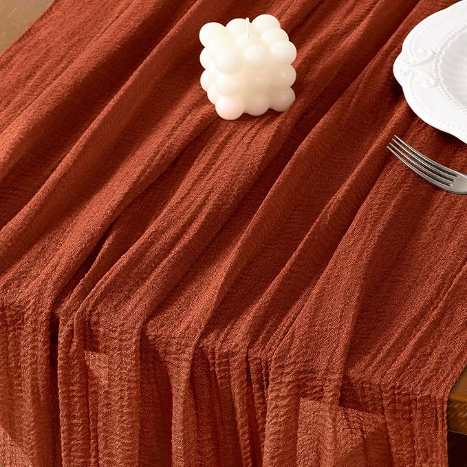 6pcs Terracotta Cheesecloth Table Runner Summer Gauze 120 Inch Rustic Boho - Image 4