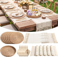 6 Sets Boho Decoration Placemats Round Woven Placemats, Cloth Napkins, Wood by Gandeer