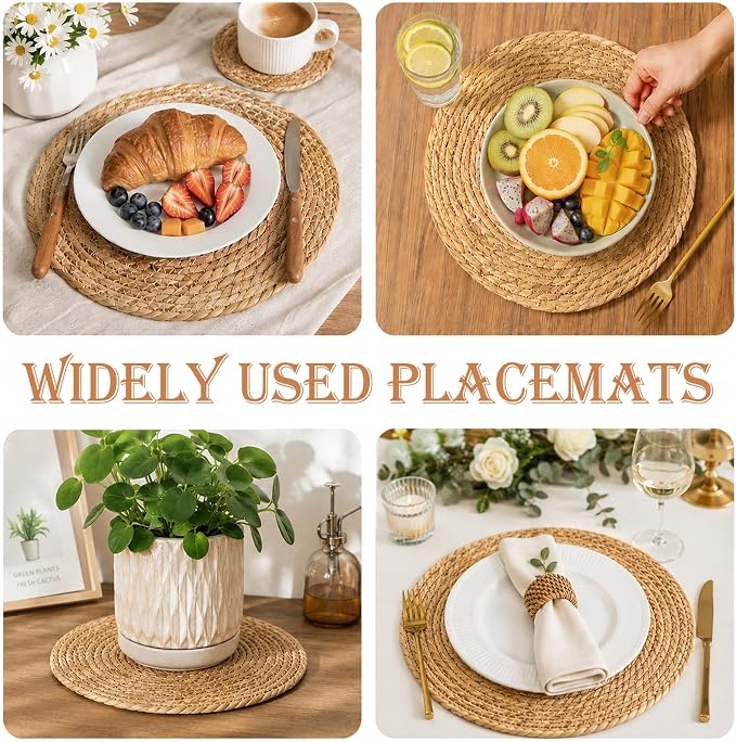 Set of 12 Round Woven Placemats, 13 Inch Rattan Chargers - Image 4