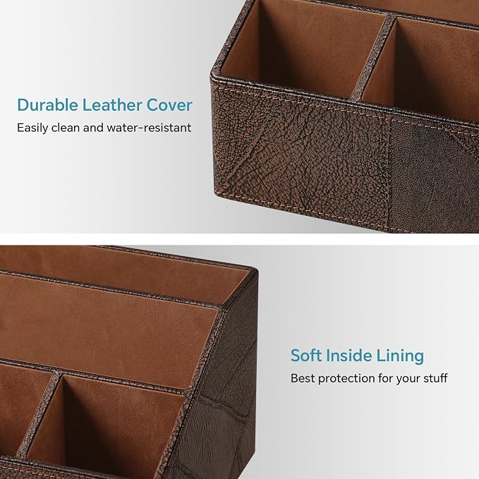 PU Leather Desktop Organizer, Home Luxury Remote Control Holder, Office Desk - Image 3