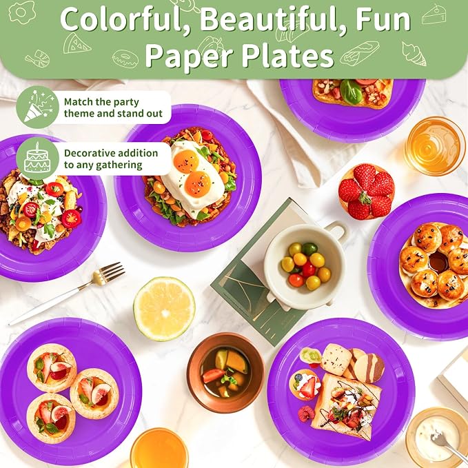 50 Pcs Purple Paper Plates, 9 Inch Disposable Dessert Plates - Image 2