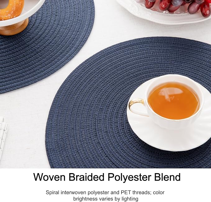 SHACOS Round Placemats Set of 8 Washable 15 inch Round Table Mats Cotton - Image 4