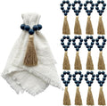 Napkin Rings Set of 12, Wooden Bead Elastic Tassel Napkin Ring | Tassel Napkin by JiTiMi