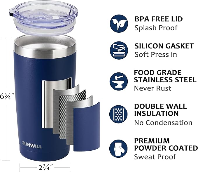 SUNWILL Travel Coffee Tumbler 20 oz, Insulated Mug - Image 2