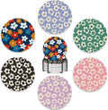 Drink Coasters Set of 6 with Holder, Vintage Flowers, Floral Pink Blue Green by BUYIDUI