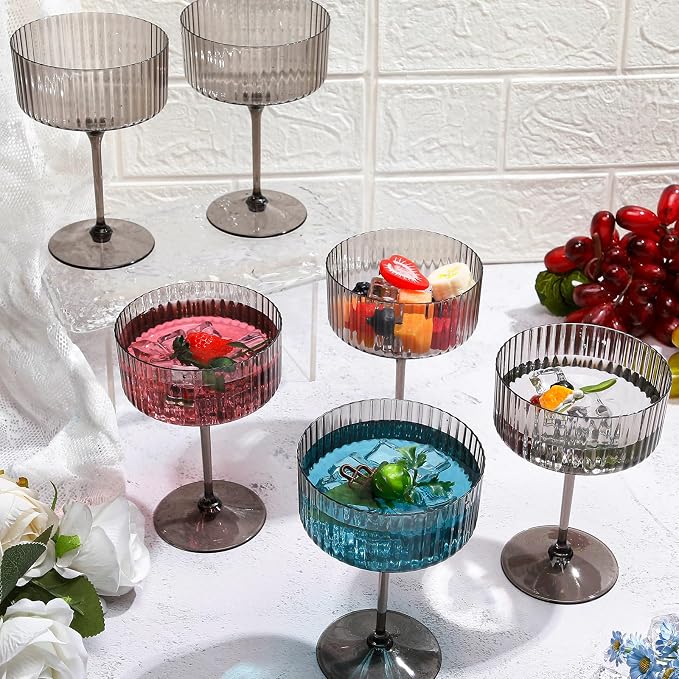 Jingmore 24 Pcs Ribbed Martini Glasses 10 oz Disposable Plastic Vintage Ribbed - Image 3