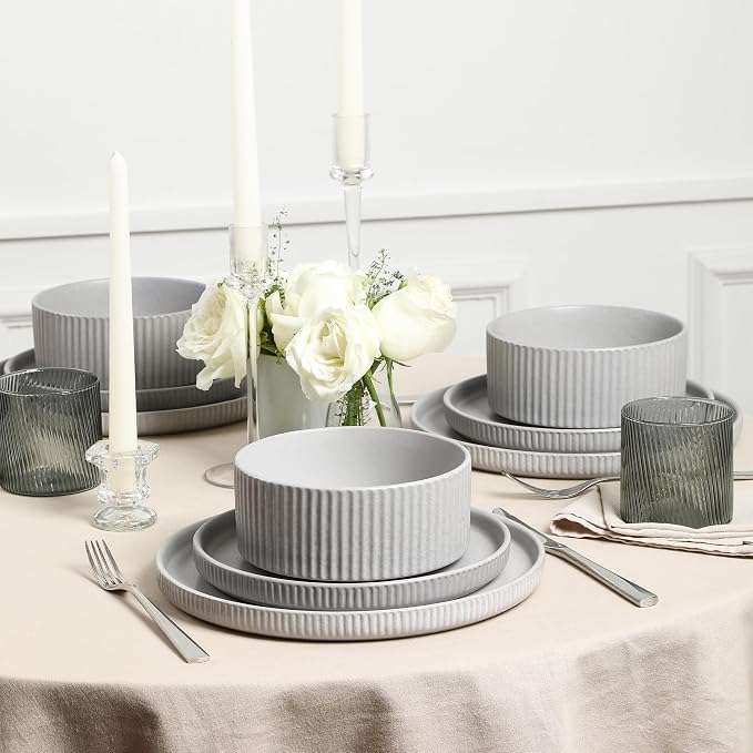 Stone Lain Haven Stoneware 12-Piece Dinnerware Set, Elegant Dish Set, Includes - Image 2