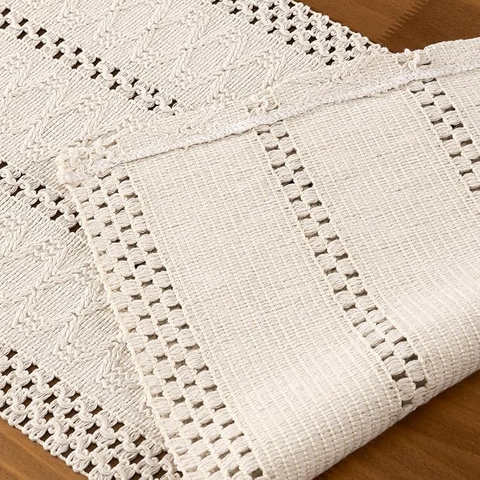 Ivory Boho Table Runner Farmhouse Macrame Woven Table Runner 12x60 Inch | Small - Image 5