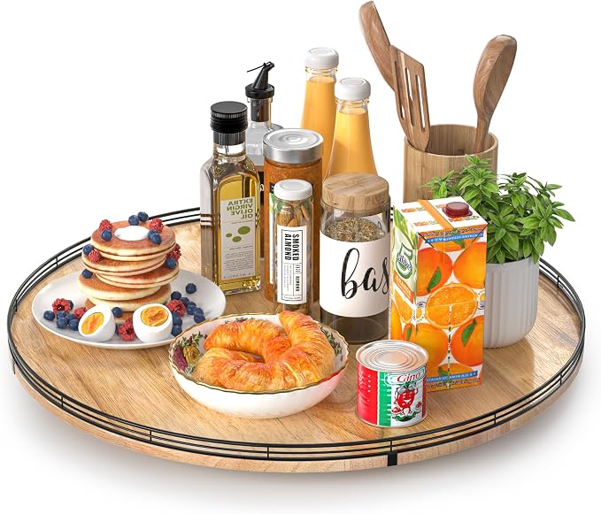 AMH 24-Inch Extra Large Farmhouse Oak Lazy Susan Organizer | Smooth rotating by AMH