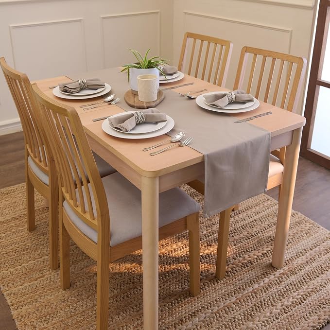 Encasa XO Table Runner, Cotton Canvas Dining Runner 13"x104" | Beige, 180 GSM - Image 2