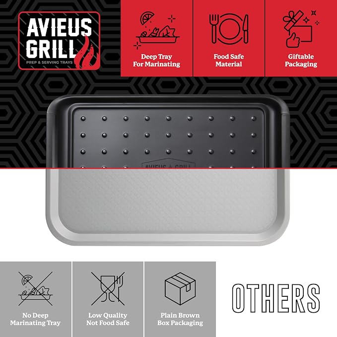 AVIEUS Grill Prep and Serve Trays | Set of 2 Stackable, Melamine Trays | - Image 4