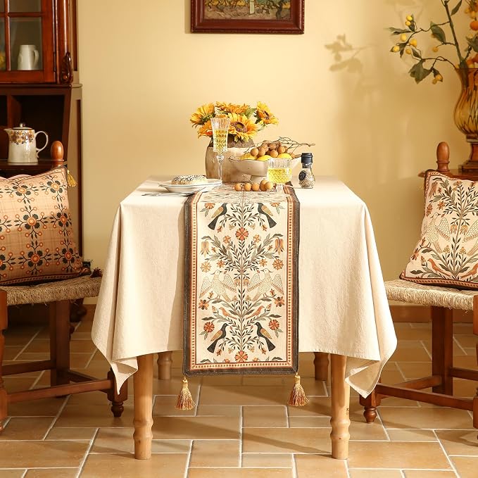bilin gaier Designer French Linen Small Table Runner, Floral Pattern, Dining - Image 2