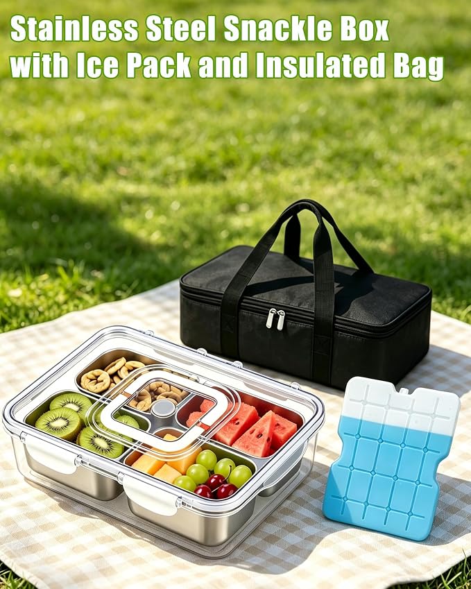 Snackle Box Container, Stainless Steel Divided Serving Tray - Image 2