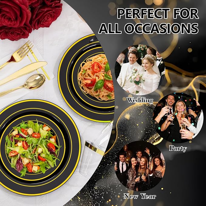 GATHER 350PCS Black Plastic Plates - Image 6