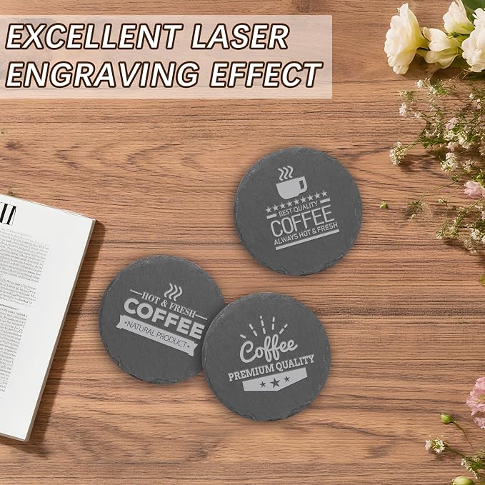 72 PCS Black Natural Slate Coasters Bulk Set 4 Inch Laser Engraving Blanks - Image 7