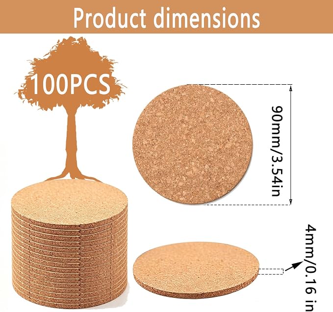 100 Pcs Absorbent Cork Coasters - Image 3