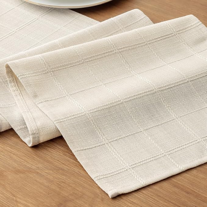 Linen Textured Table Runner, Ivory Table Runners 60 Inches Long | Raised Grid by Aoztio