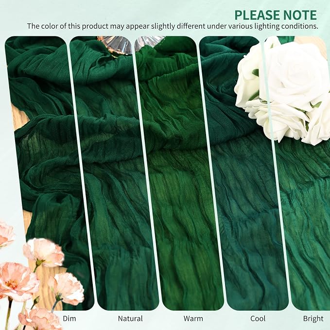 18 Pack Cheesecloth Table Runner 10FT Emerald Green Table Runner Boho Gauze - Image 7