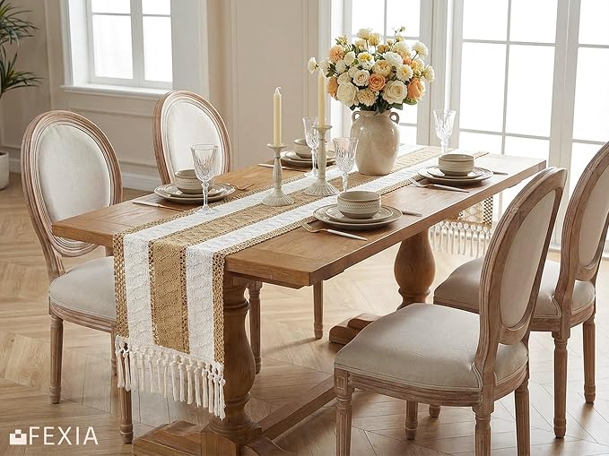 Boho Table Runner with Tassels Brown - Image 7