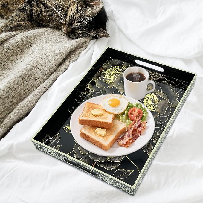 Serving Tray with Handles, 15.7 * 11.8 inches, Plastic Ottoman Tray with - Image 6