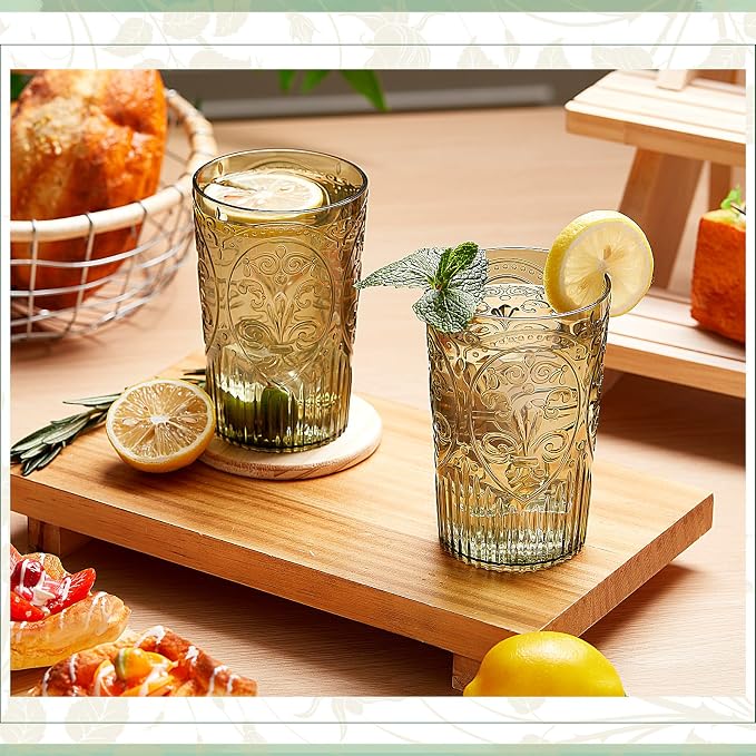24 Pcs 16 oz Plastic Vintage Drinking Glasses Stemless Ribbed Highball Glasses - Image 4