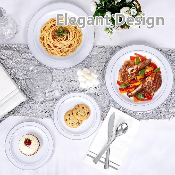 GATHER 176PCS Silver Plastic Plates - Image 3