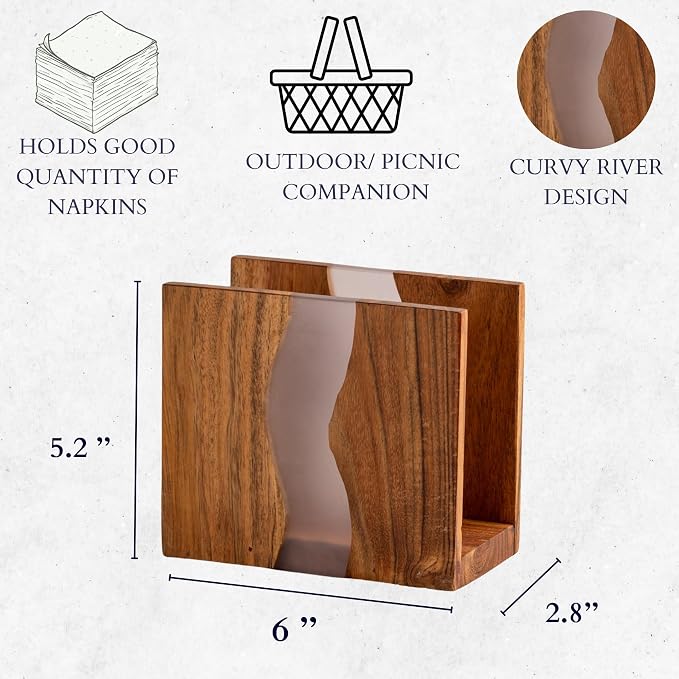 Acacia wood & Transparent Epoxy resin Napkin holder - Image 3