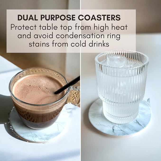 Ceramic Marble Coasters Set of 6, Absorbent Drink Coasters - Image 4