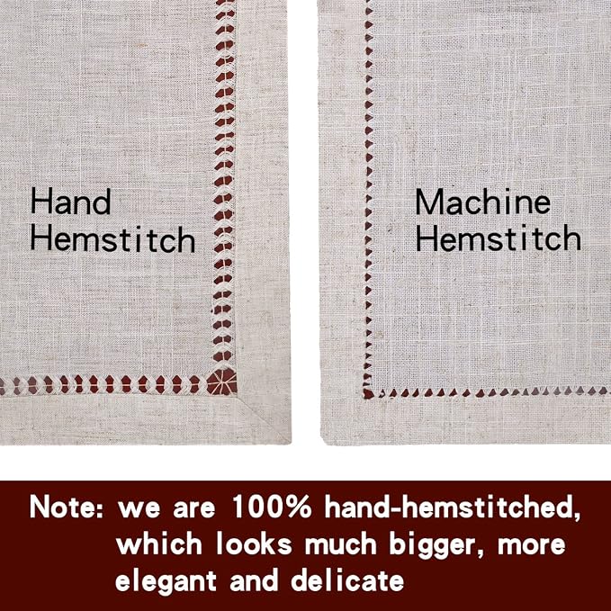 Grelucgo Super Large Handmade Hemstitch Beige Table Runner, Rectangular 14 by - Image 4