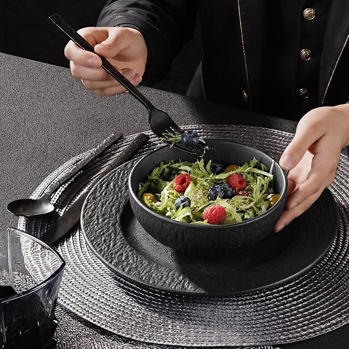 Black Dinnerware Sets, 3-Piece plates and bowls sets, Matte Marble | Premium - Image 6