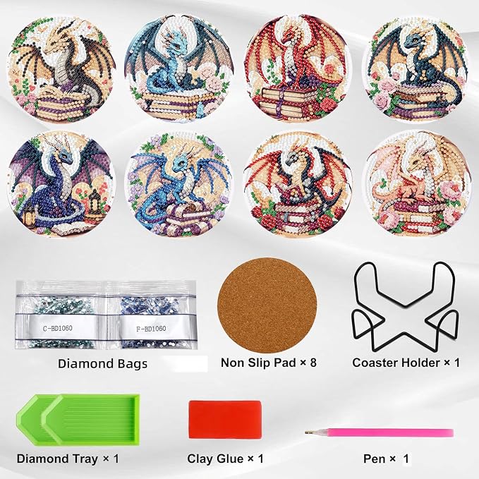 Ekuxom 8 Pcs Dragon Diamond Art Coasters Kits - Image 3