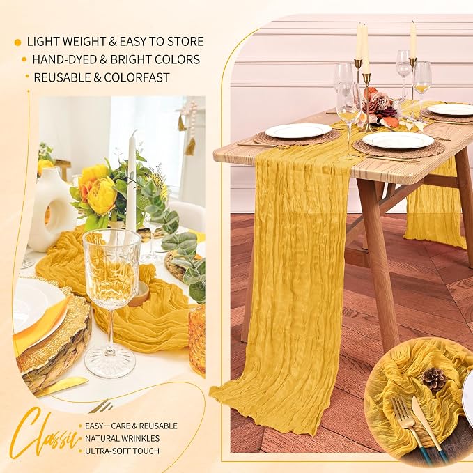 18 Pack Cheesecloth Table Runner 10FT Gold Table Runner Boho Gauze Cheese Cloth - Image 5